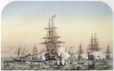 Napoleon III in Calais, bezoekt het Britse eskader dat naar de Krim vertrekt. 14 juli 1854 door Louis Le Breton